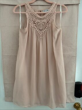 Vero Moda Beige Crochet Yoke Chiffon Dress